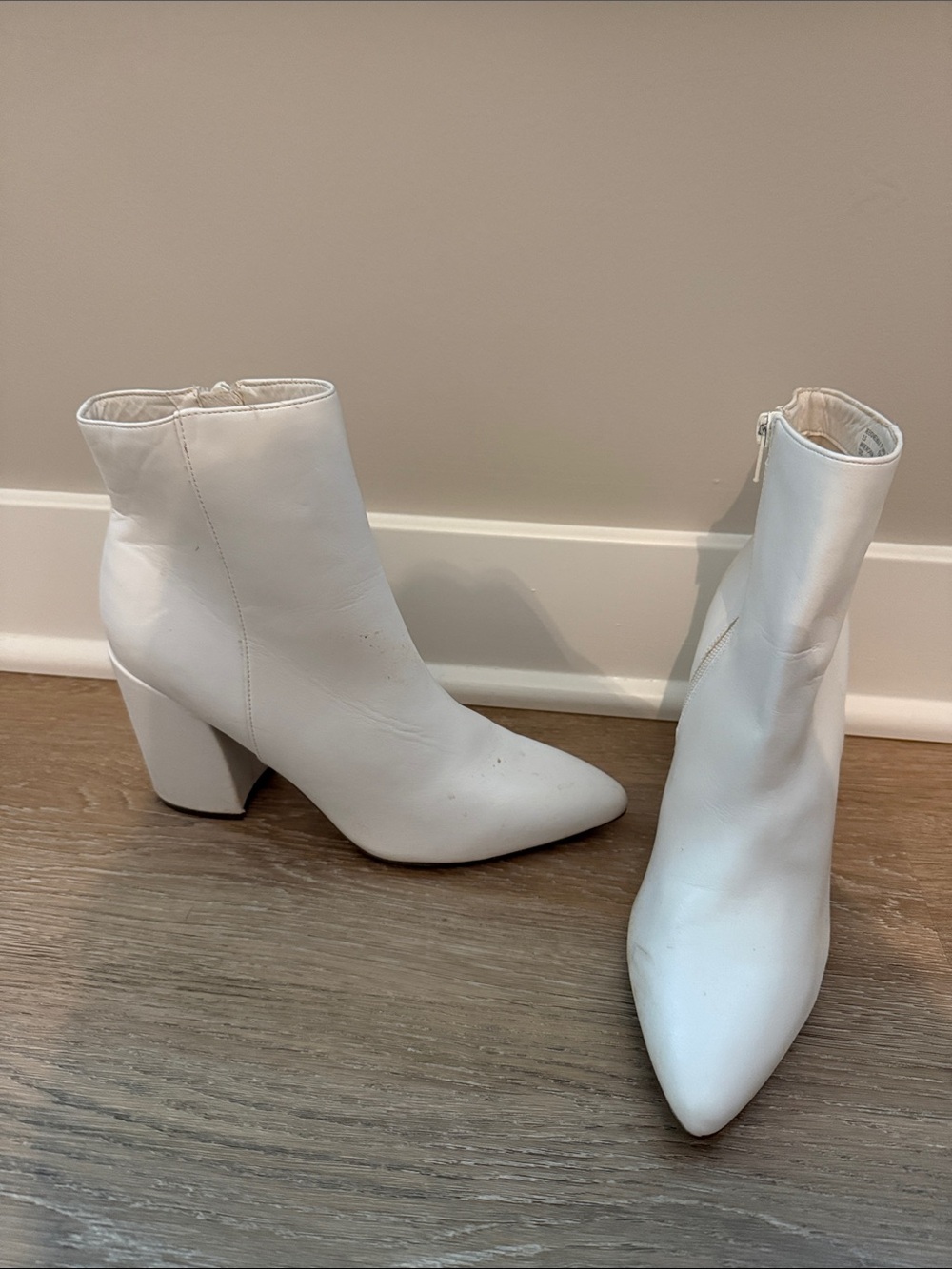 Steve Madden Women's White Pointed Toe Ankle Boots - Classic Zip Booties